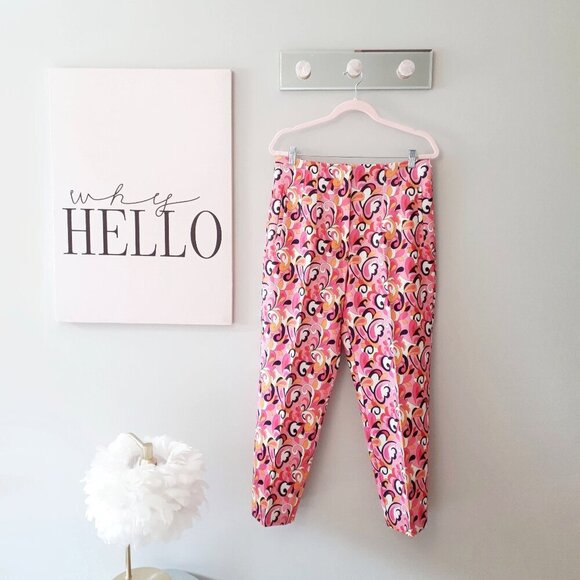 NWOT Zara pink paisley floral swirl retro skinny cropped high waist trousers, XL - Picture 6 of 10